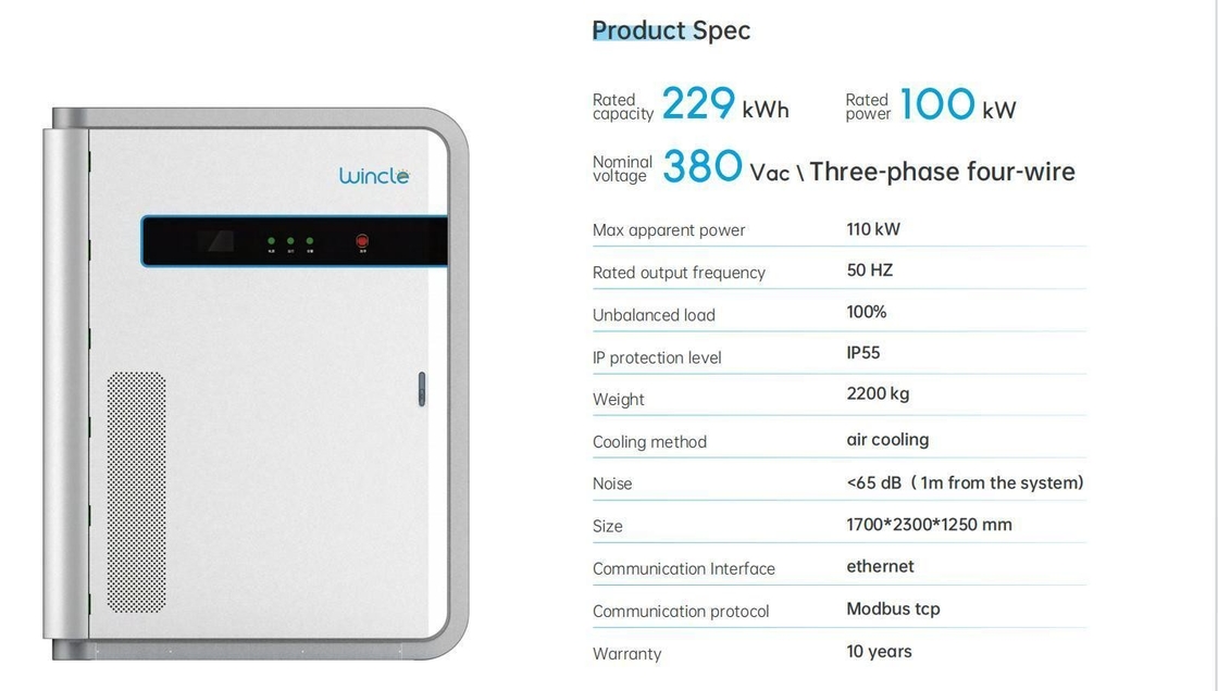 LiFePO4 Battery Commercial Energy Storage System All-in-One 100kW-120kW AC Cooling
